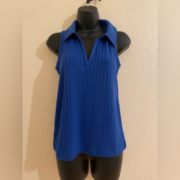 💕Loft Blue collared sleeveless Top. NWT - Picture 2 of 4